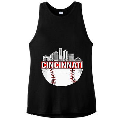 Cincinnati Vintage Baseball Tee Distressed Gameday Retro Ladies PosiCharge Tri-Blend Wicking Tank