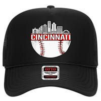 Cincinnati Vintage Baseball Tee Distressed Gameday Retro High Crown Mesh Back Trucker Hat