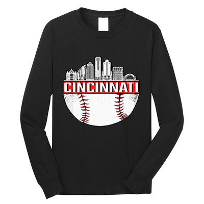 Cincinnati Vintage Baseball Tee Distressed Gameday Retro Long Sleeve Shirt