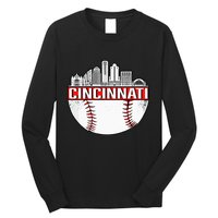 Cincinnati Vintage Baseball Tee Distressed Gameday Retro Long Sleeve Shirt