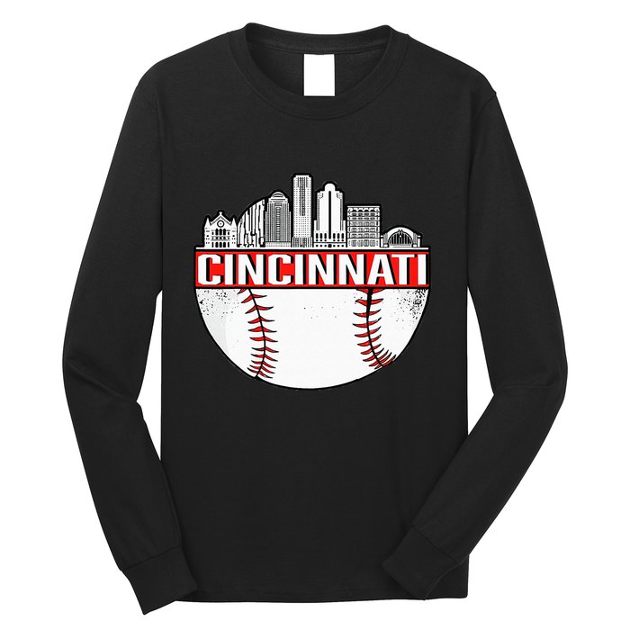 Cincinnati Vintage Baseball Tee Distressed Gameday Retro Long Sleeve Shirt