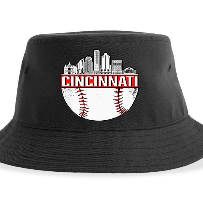 Cincinnati Vintage Baseball Tee Distressed Gameday Retro Sustainable Bucket Hat