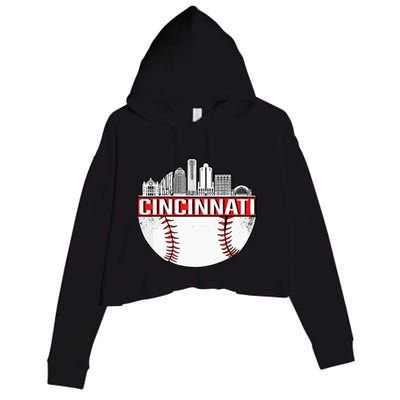 Cincinnati Vintage Baseball Tee Distressed Gameday Retro Crop Fleece Hoodie