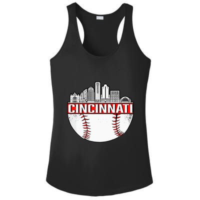 Cincinnati Vintage Baseball Tee Distressed Gameday Retro Ladies PosiCharge Competitor Racerback Tank