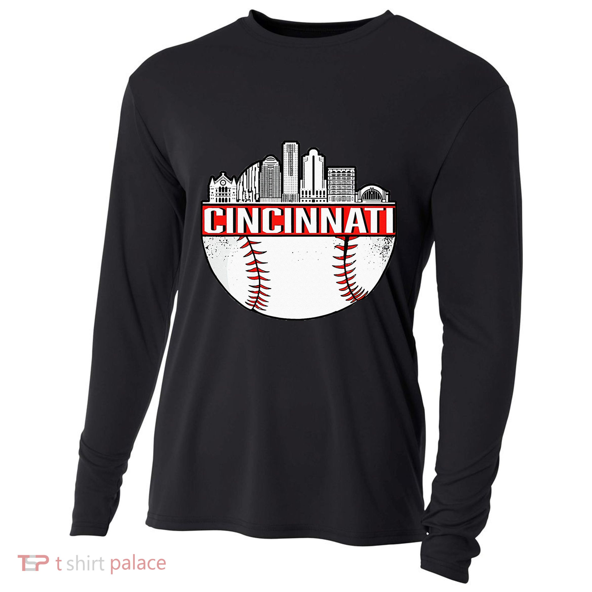 Cincinnati Vintage Baseball Tee Distressed Gameday Retro Cooling Performance Long Sleeve Crew
