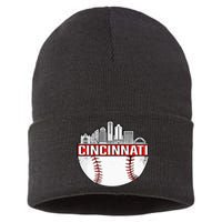 Cincinnati Vintage Baseball Tee Distressed Gameday Retro Sustainable Knit Beanie