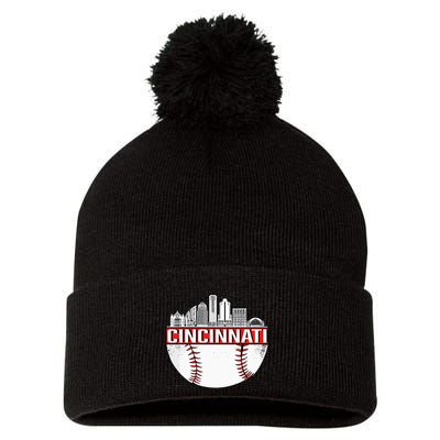 Cincinnati Vintage Baseball Tee Distressed Gameday Retro Pom Pom 12in Knit Beanie