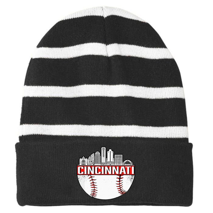 Cincinnati Vintage Baseball Tee Distressed Gameday Retro Striped Beanie with Solid Band