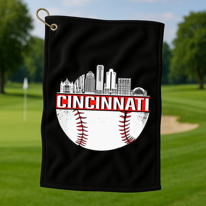 Cincinnati Vintage Baseball Tee Distressed Gameday Retro Golf Towel