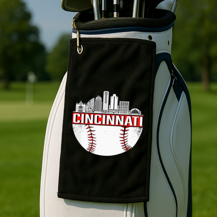 Cincinnati Vintage Baseball Tee Distressed Gameday Retro Golf Towel