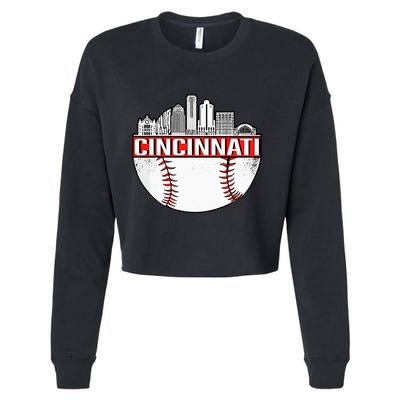 Cincinnati Vintage Baseball Tee Distressed Gameday Retro Cropped Pullover Crew