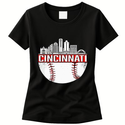 Cincinnati Vintage Baseball Tee Distressed Gameday Retro Womens T-Shirt