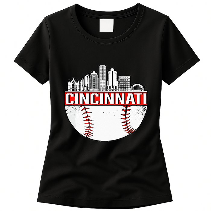 Cincinnati Vintage Baseball Tee Distressed Gameday Retro Womens T-Shirt