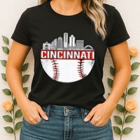 Cincinnati Vintage Baseball Tee Distressed Gameday Retro Womens T-Shirt