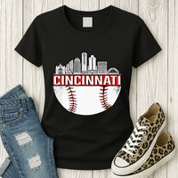Cincinnati Vintage Baseball Tee Distressed Gameday Retro Womens T-Shirt