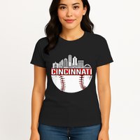 Cincinnati Vintage Baseball Tee Distressed Gameday Retro Womens T-Shirt