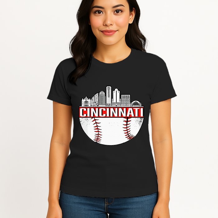 Cincinnati Vintage Baseball Tee Distressed Gameday Retro Womens T-Shirt