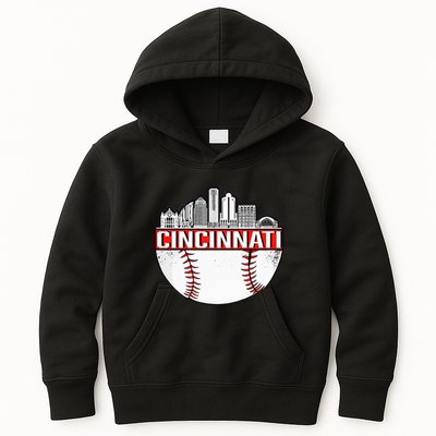 Cincinnati Vintage Baseball Tee Distressed Gameday Retro Kids Hoodie