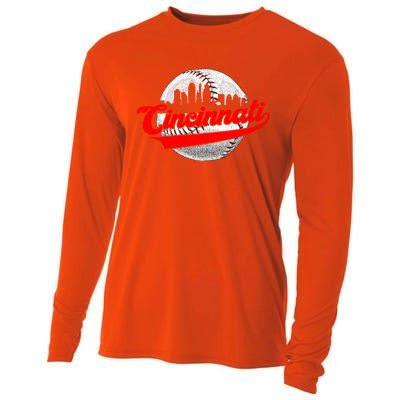 Cincinnati Vintage Baseball Lover Retro Game Day Dad Mom Gift Cooling Performance Long Sleeve Crew