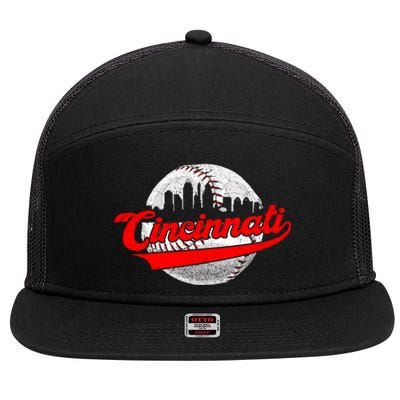 Cincinnati Vintage Baseball Lover Retro Game Day Dad Mom Gift 7 Panel Mesh Trucker Snapback Hat