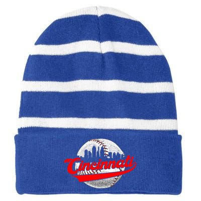 Cincinnati Vintage Baseball Lover Retro Game Day Dad Mom Gift Striped Beanie with Solid Band