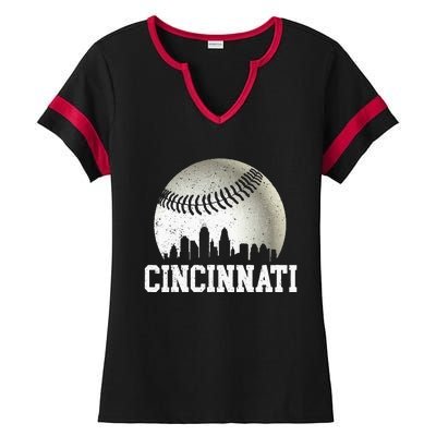 Cincinnati Vintage Baseball Distressed Ladies Halftime Notch Neck Tee