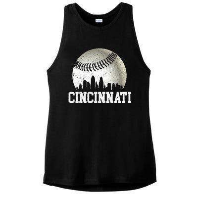 Cincinnati Vintage Baseball Distressed Ladies PosiCharge Tri-Blend Wicking Tank