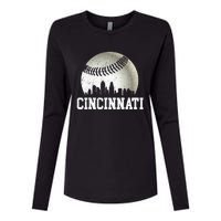 Cincinnati Vintage Baseball Distressed Womens Cotton Relaxed Long Sleeve T-Shirt