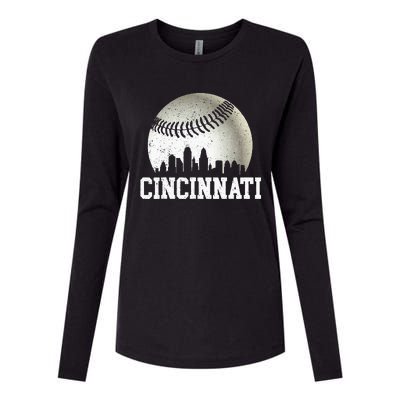 Cincinnati Vintage Baseball Distressed Womens Cotton Relaxed Long Sleeve T-Shirt