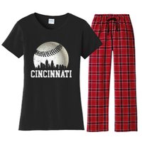 Cincinnati Vintage Baseball Distressed Women's Flannel Pajama Set