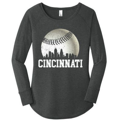 Cincinnati Vintage Baseball Distressed Women's Perfect Tri Tunic Long Sleeve Shirt