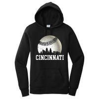 Cincinnati Vintage Baseball Distressed Women's Pullover Hoodie