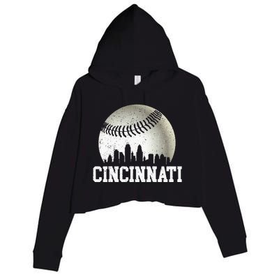 Cincinnati Vintage Baseball Distressed Crop Fleece Hoodie