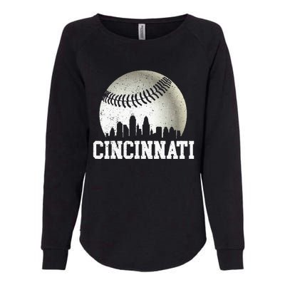 Cincinnati Vintage Baseball Distressed Womens California Wash Sweatshirt