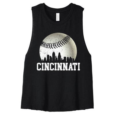 Cincinnati Vintage Baseball Distressed Women's Racerback Cropped Tank