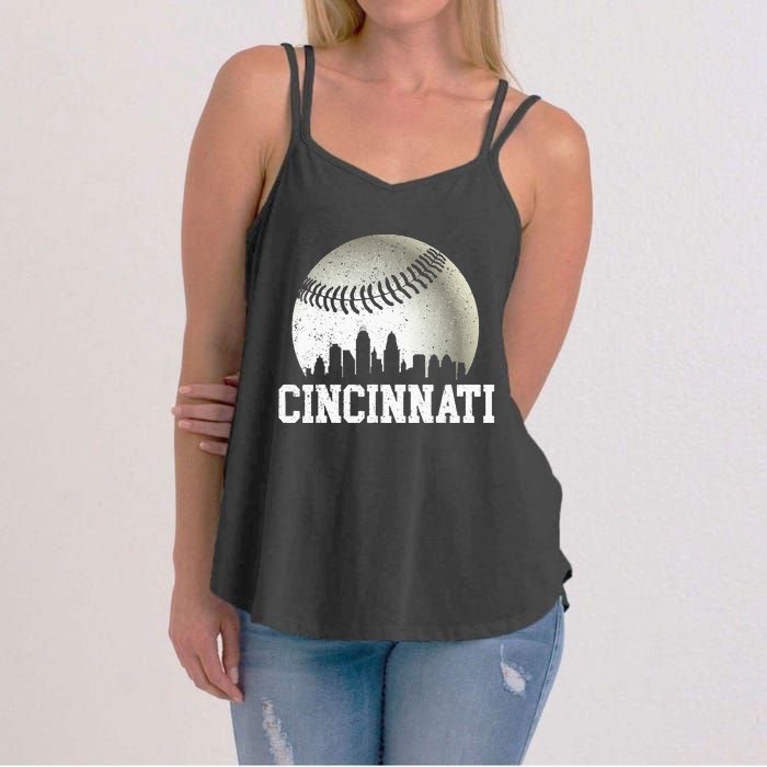 Cincinnati Vintage Baseball Distressed Women's Strappy Tank