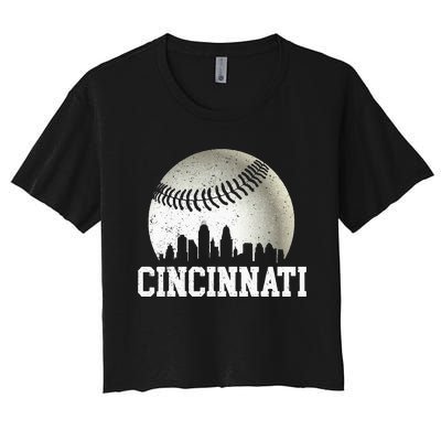 Cincinnati Vintage Baseball Distressed Women's Crop Top Tee