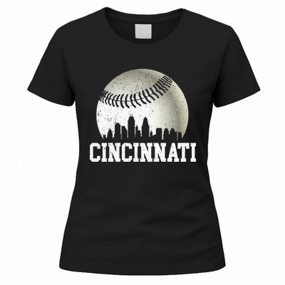 Cincinnati Vintage Baseball Distressed Women's T-Shirt