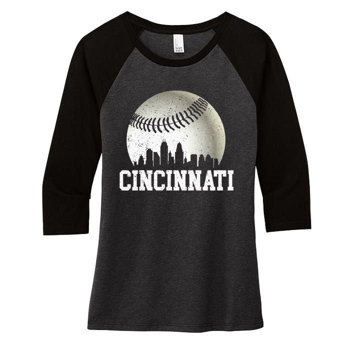 Cincinnati Vintage Baseball Distressed Women's Tri-Blend 3/4-Sleeve Raglan Shirt