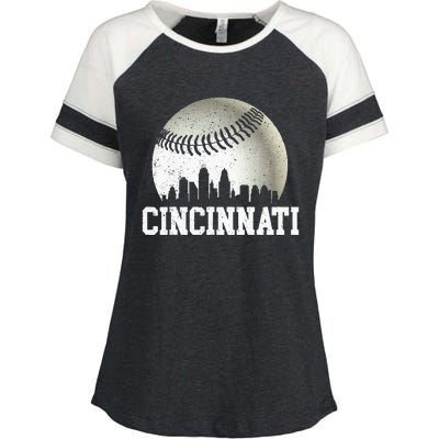 Cincinnati Vintage Baseball Distressed Enza Ladies Jersey Colorblock Tee