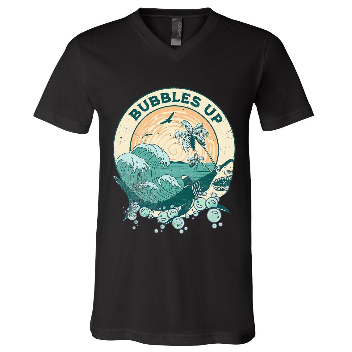 Cool Vintage Bubbles Up Shark V-Neck T-Shirt