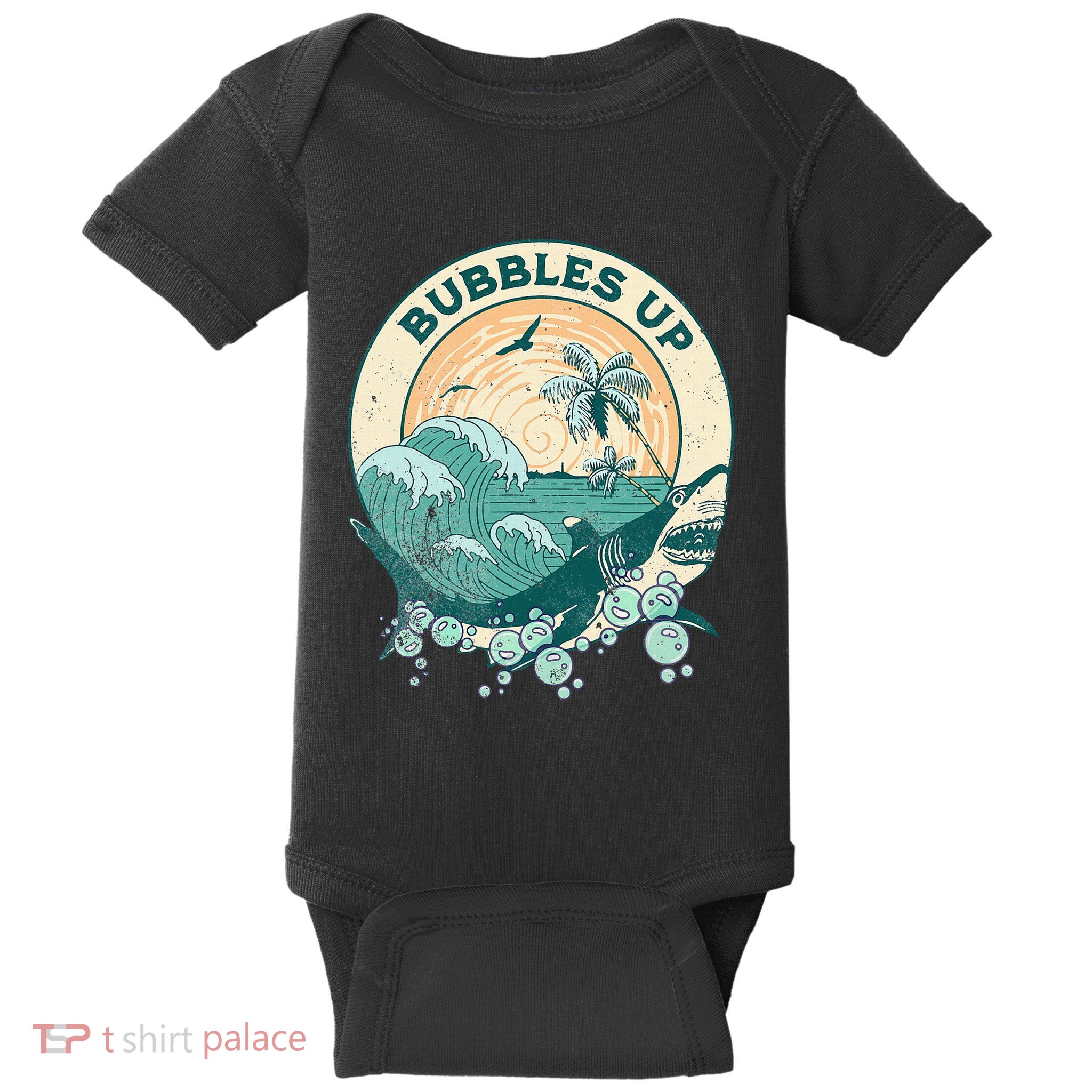 Cool Vintage Bubbles Up Shark Baby Bodysuit