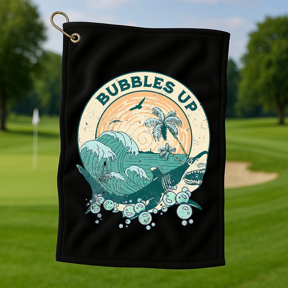 Cool Vintage Bubbles Up Shark Golf Towel