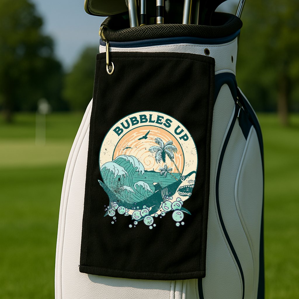 Cool Vintage Bubbles Up Shark Golf Towel