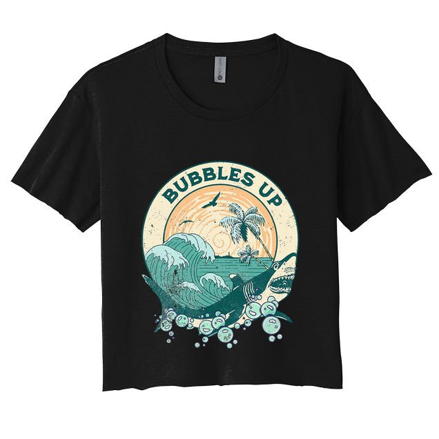Cool Vintage Bubbles Up Shark Crop Top