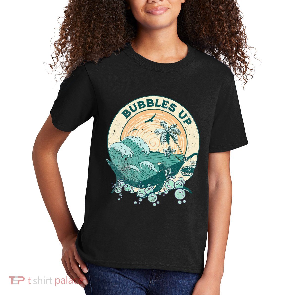 Cool Vintage Bubbles Up Shark Kids T-Shirt