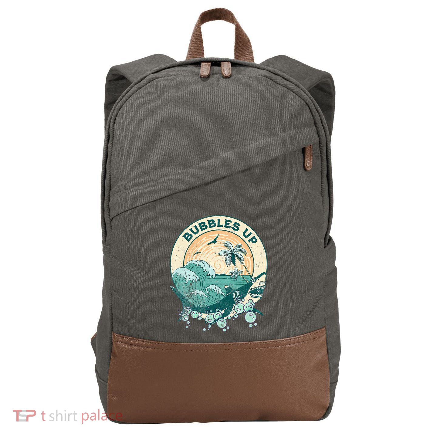 Cool Vintage Bubbles Up Shark Cotton Canvas Backpack