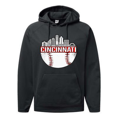 Cincinnati Vintage Baseball Distressed Gameday Retro Performance Fleece Hoodie