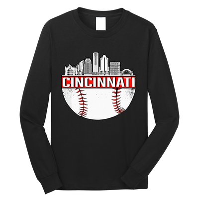 Cincinnati Vintage Baseball Distressed Gameday Retro Long Sleeve Shirt