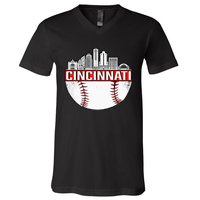 Cincinnati Vintage Baseball Distressed Gameday Retro V-Neck T-Shirt